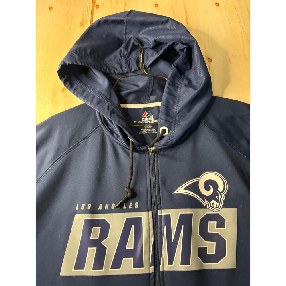Majestic Los Angeles Rams Full Zip Hoodie Mens Large Navy Blue Therma Base Jacke